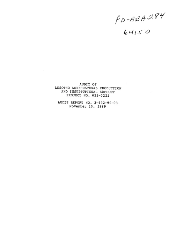 Audit of Lesotho agricultural production and institutional support, project no. 632-0221