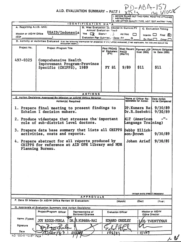 Comprehensive health improvement program -- province specific (CHIPPS), 1989
