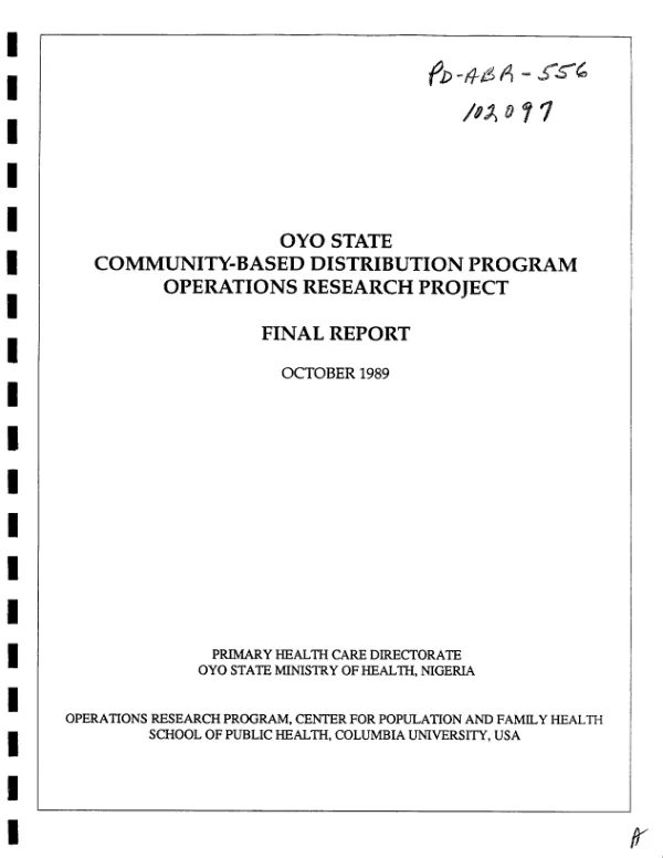 Oyo State [Nigeria] community-based distribution program operations research project : final report