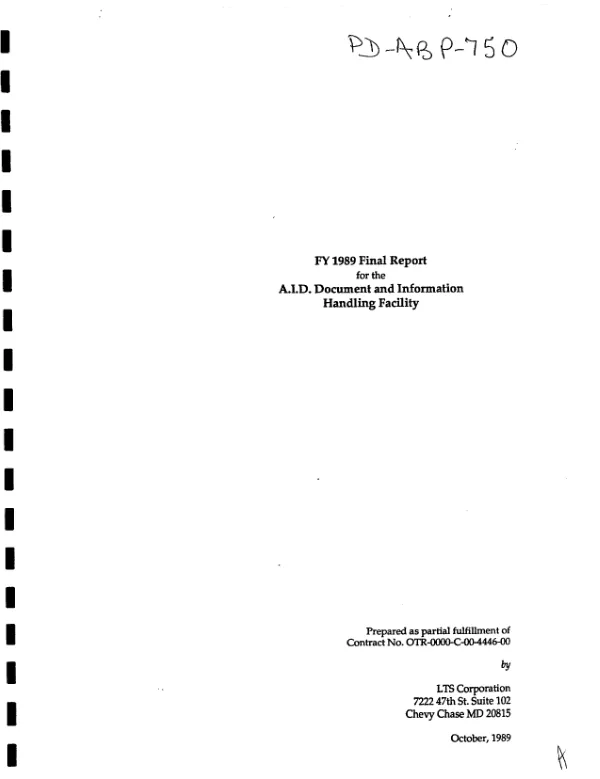 FY 1989 final report for the A.I.D. Document and Information Handling Facility