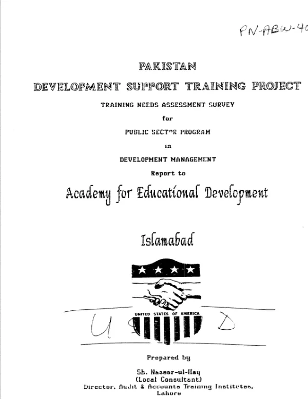 Pakistan development support training project : training needs assessment survey for public sector program in development management : report