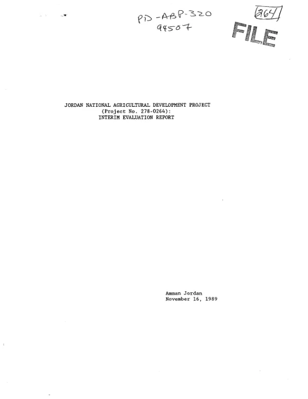 Jordan national agricultural development project (project no. 278-0264) : interim evaluation report