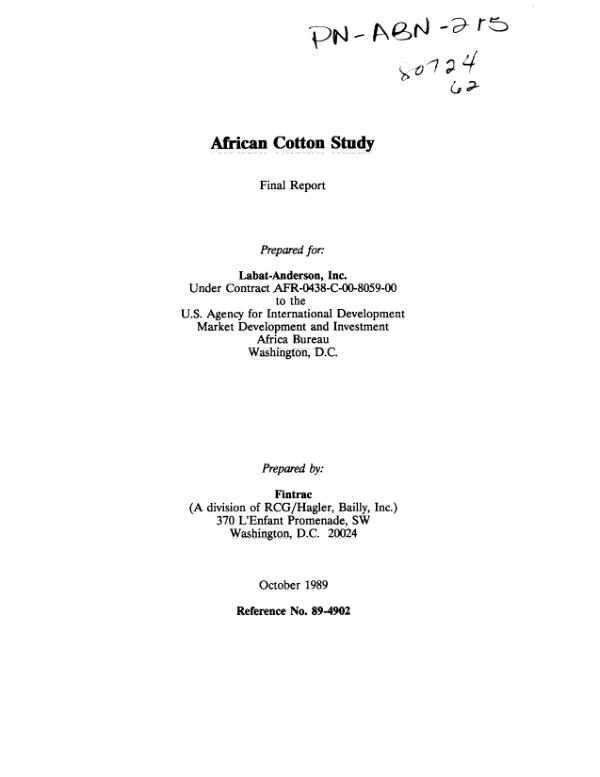 African cotton study : final report