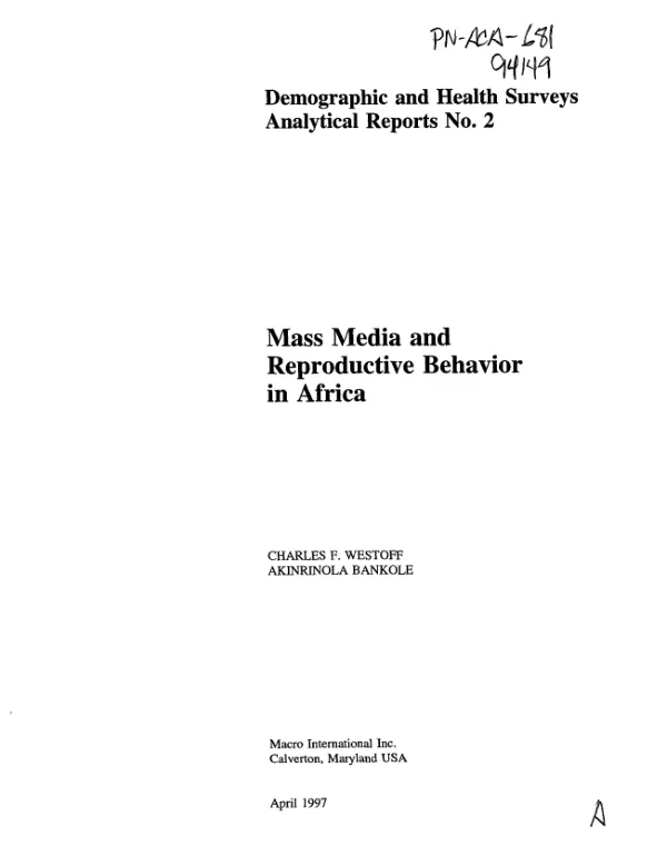 Mass media and reproductive behavior in Africa