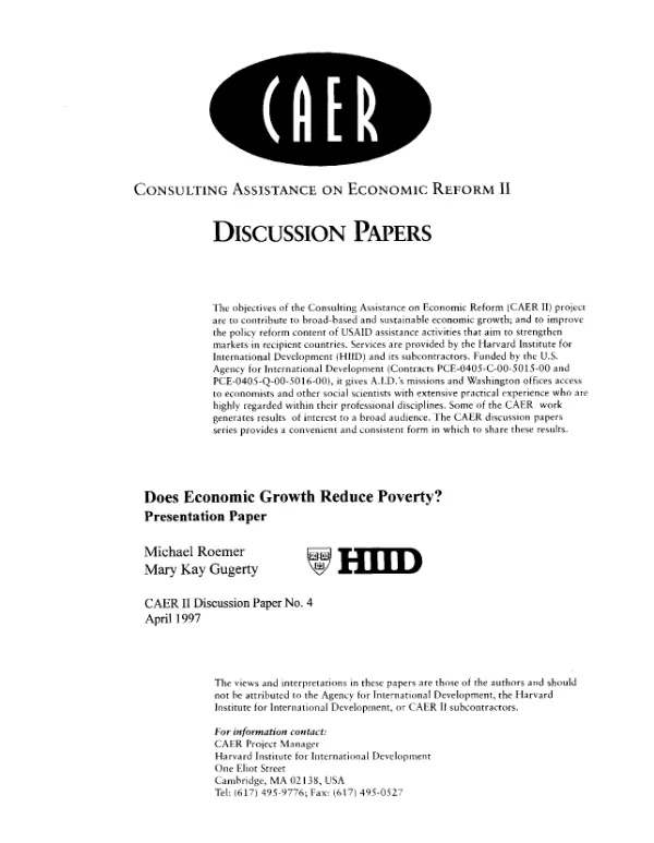 Does economic growth reduce poverty? : presentation paper