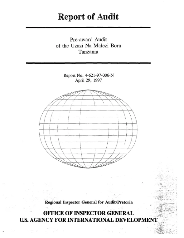 Pre-award audit of the Uzazi Na Malezi Bora Tanzania