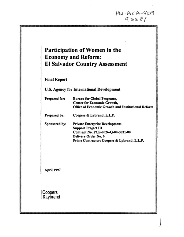 Participation of women in the economy and reform : El Salvador assessment -- final report