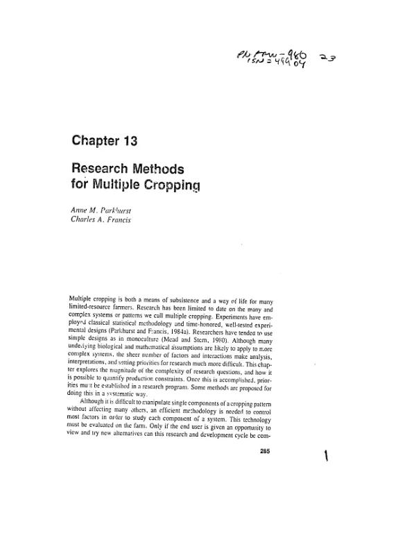 Research methods for multiple cropping