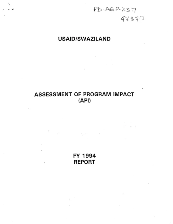 USAID/Swaziland : assessment of program impact (API) -- FY 1994 report