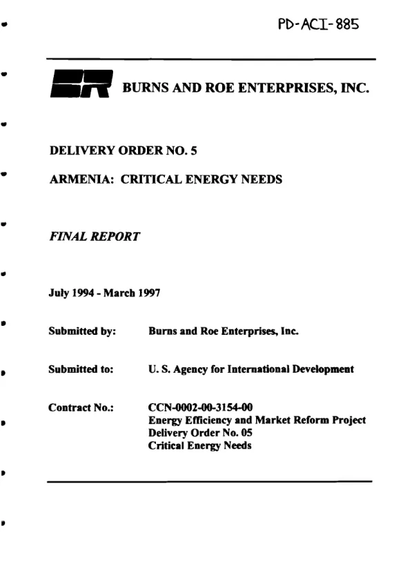 Delivery ordre no. 5 -- Armenia : critical energy needs -- final report, July 1994-March 1997