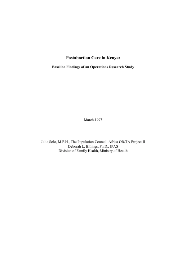 Postabortion care in Kenya : baseline findings of an operations research study