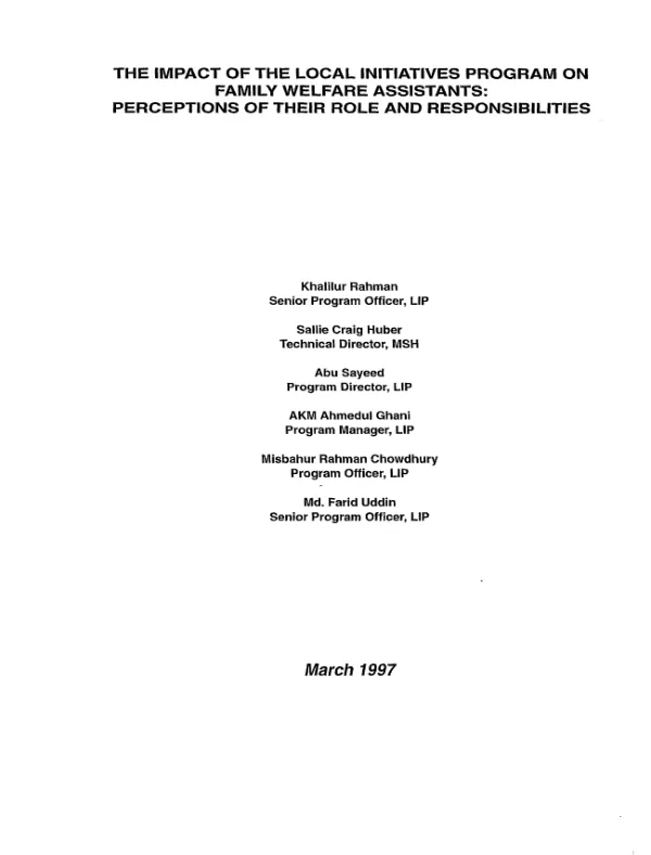 Impact of the local initiatives program [LIP] on family welfare assistants : perceptions of their role and responsibilities