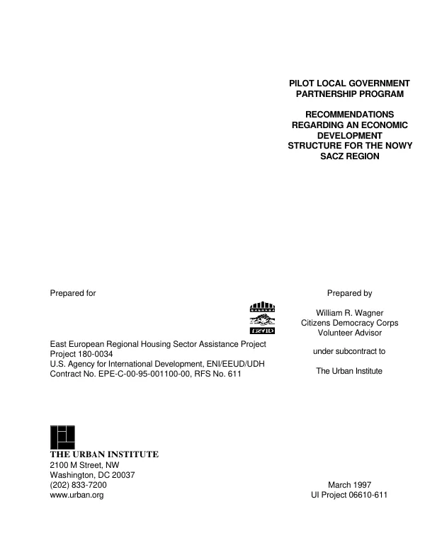 Pilot local government partnership program : recommendations regarding an economic development structure for the Nowy Sacz region[, Poland]