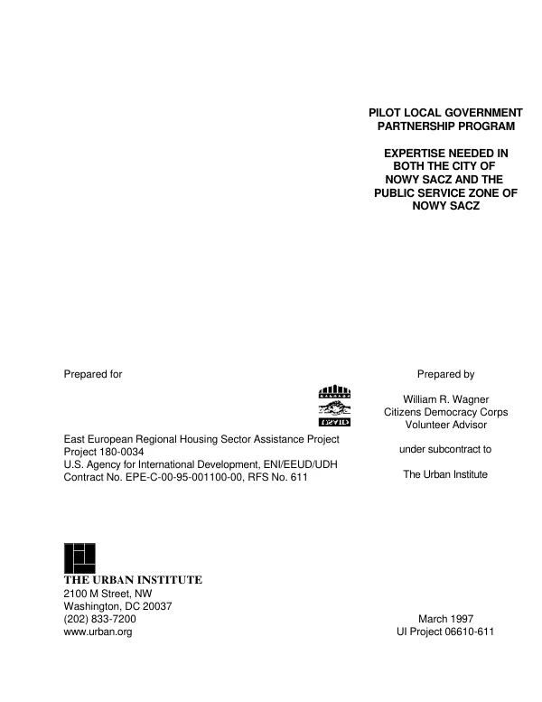 Pilot local government partnership program : expertise needed in both the city of Nowy Sacz and the public service zone of Nowy Sacz[, Poland]