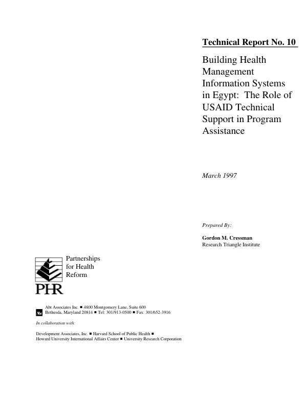 Building health management information systems in Egypt : the role of USAID technical support in program assistance