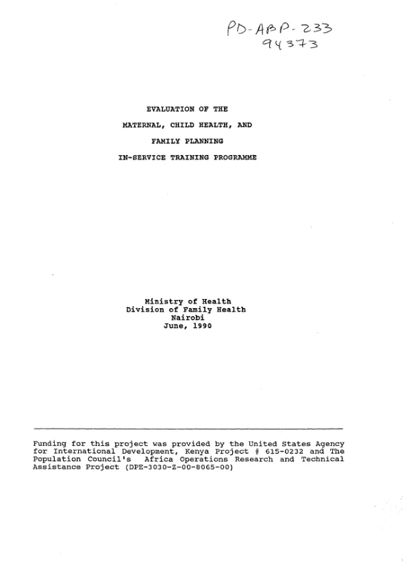 Evaluation of the maternal, child health, and family planning in-service training programme