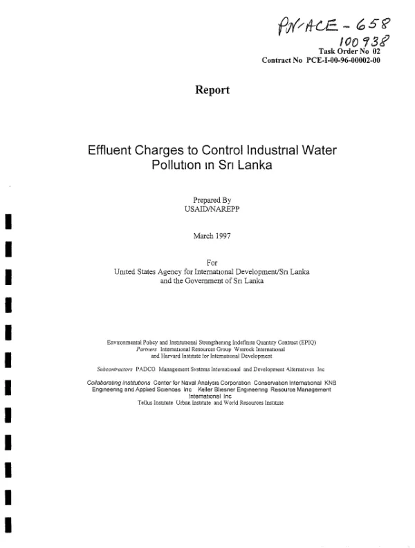 Effluent charges to control industrial water pollution in Sri Lanka : report