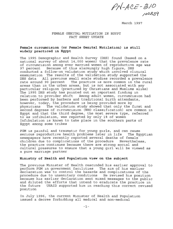 Female genital mutilation in Egypt : fact sheet update