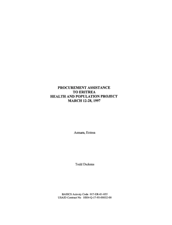 Procurement assistance to Eritrea : health and population project -- March 12-28, 1997