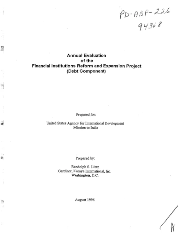 Annual evaluation of the financial institutions reform and expansion [FIRE] project (debt component)