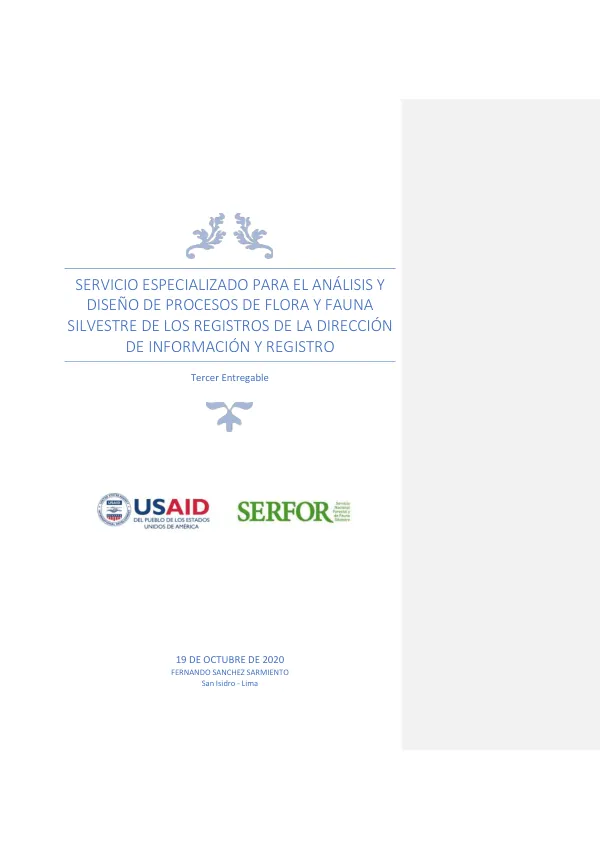 Servicio Especializado para el Análisis y Diseño de Procesos de Flora y Fauna Silvestre en los Registros de la Dirección de Información y Registro