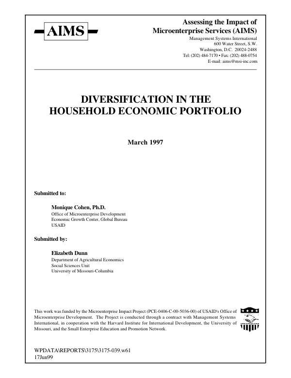 Diversification in the household economic portfolio