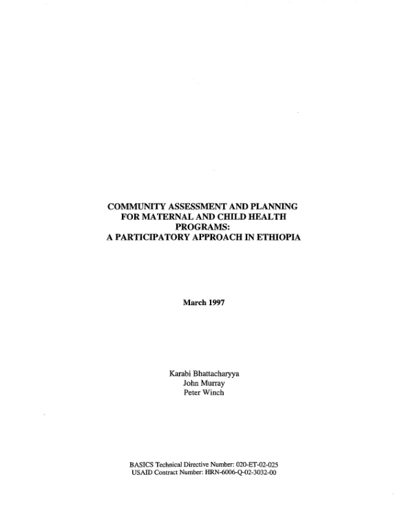 Community assessment and planning for maternal and child health programs : a participatory approach in Ethiopia