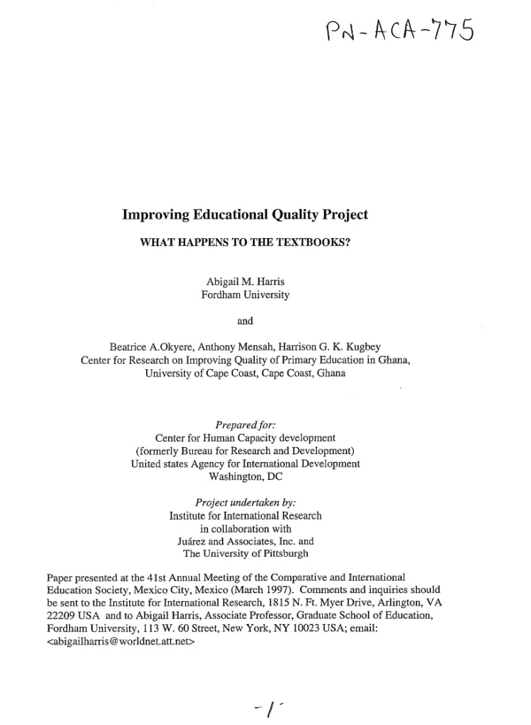 Improving educational quality project : what happens to the textbooks?