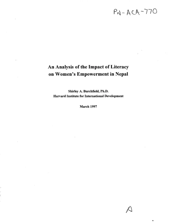 Analysis of the impact of literacy on women"s empowerment in Nepal