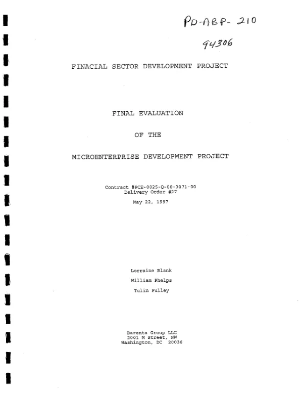 Final evaluation of the microenterprise development project : contract #PCE-0025-Q-00-3071-00