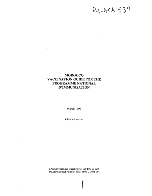 Morocco vaccination guide for the Programme National d"Immunisation