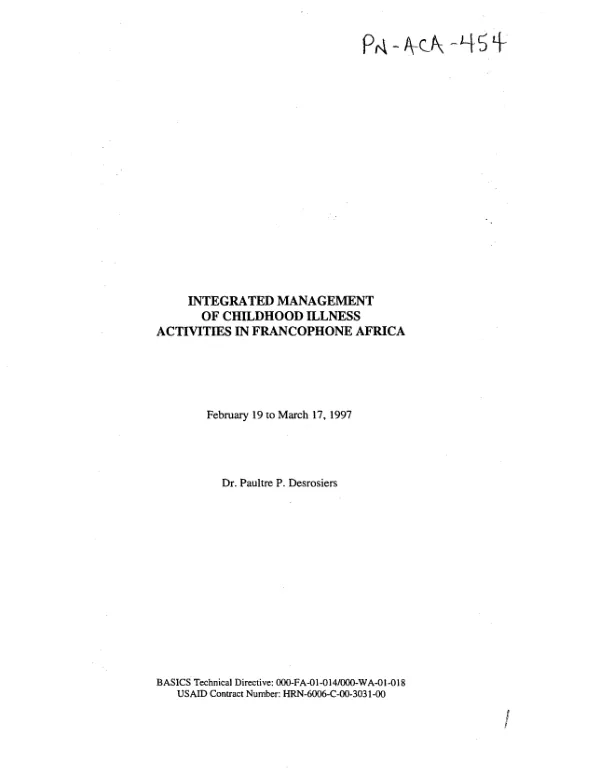 Integrated management of childhood illness activities in Francophone Africa -- February 19 to March 17, 1997