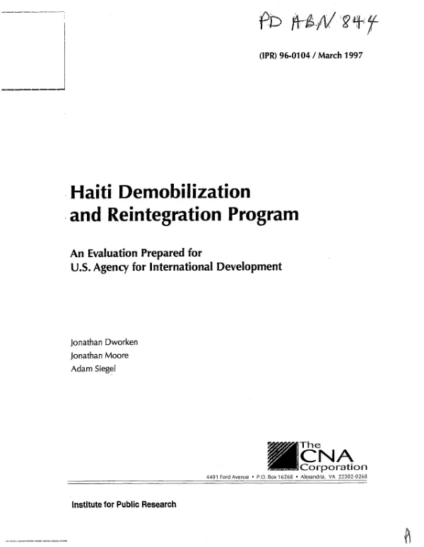 Haiti demobilization and reintegration program : an evaluation prepared for US Agency for International Development