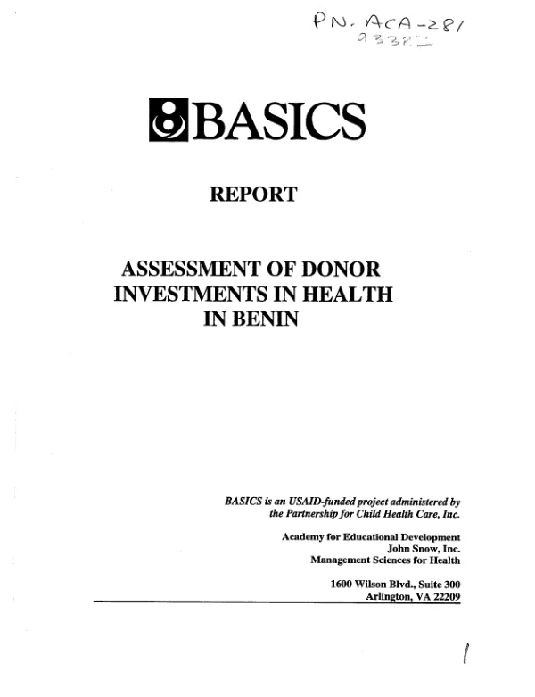 Assessment of donor investments in health in Benin