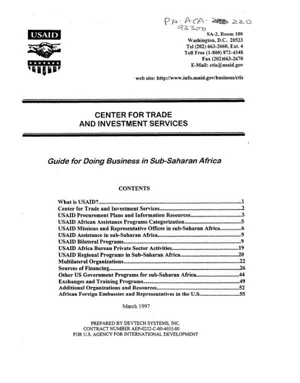 Center for Trade and Investment Services : guide for doing business in sub-Saharan Africa