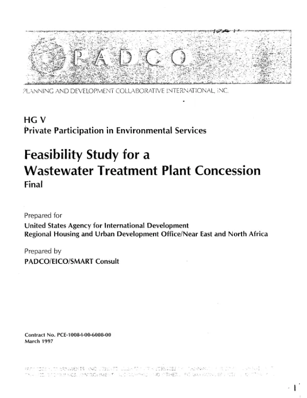HG-V : private participation in environmental services -- feasibility study for a wastewater treatment plant concession : final