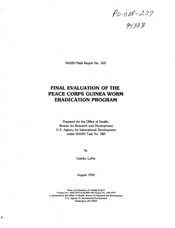 Final evaluation of the Peace Corps guinea worm eradication program
