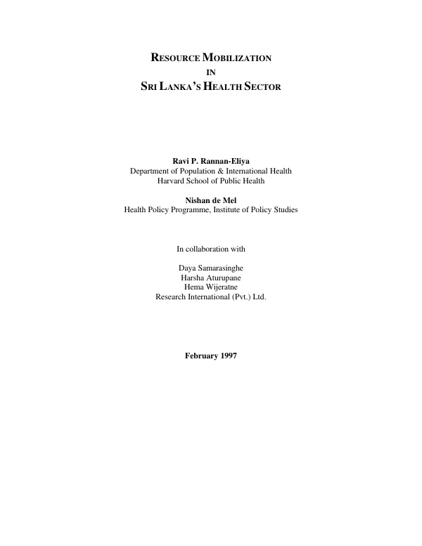Resource mobilization in Sri Lanka"s health sector