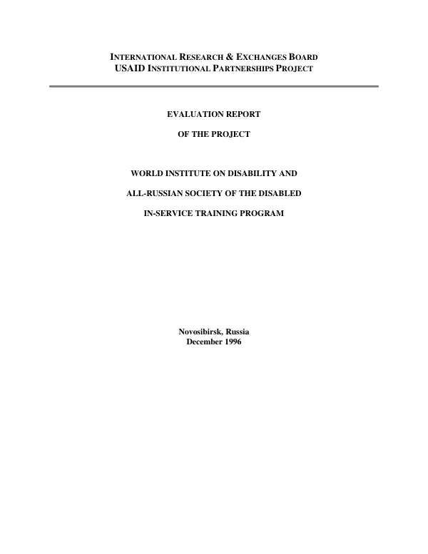 Evaluation report of the IPP [institutional partnership] project [of the partnership between World Institute on Disability and All-Russian Society of the Disabled in-service training program]