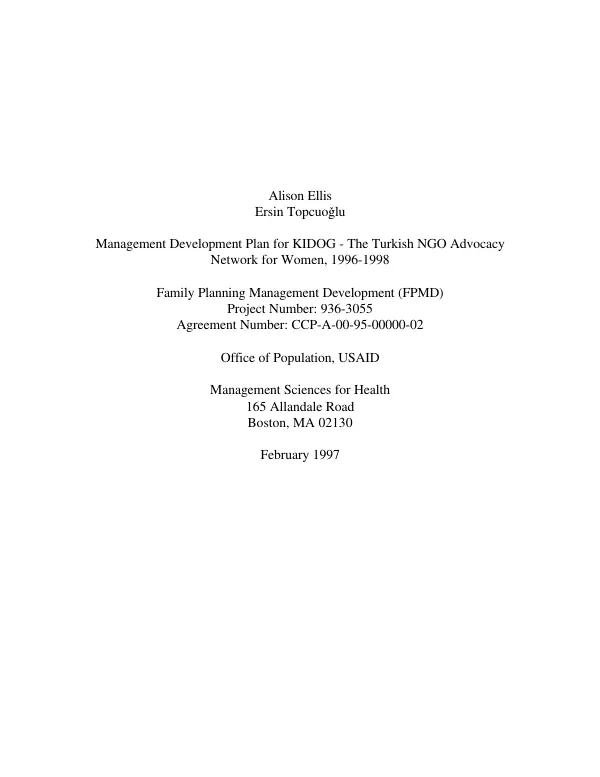 Management development plan for KIDOG - The Turkish NGO Advocacy Network for Women, 1996-1998