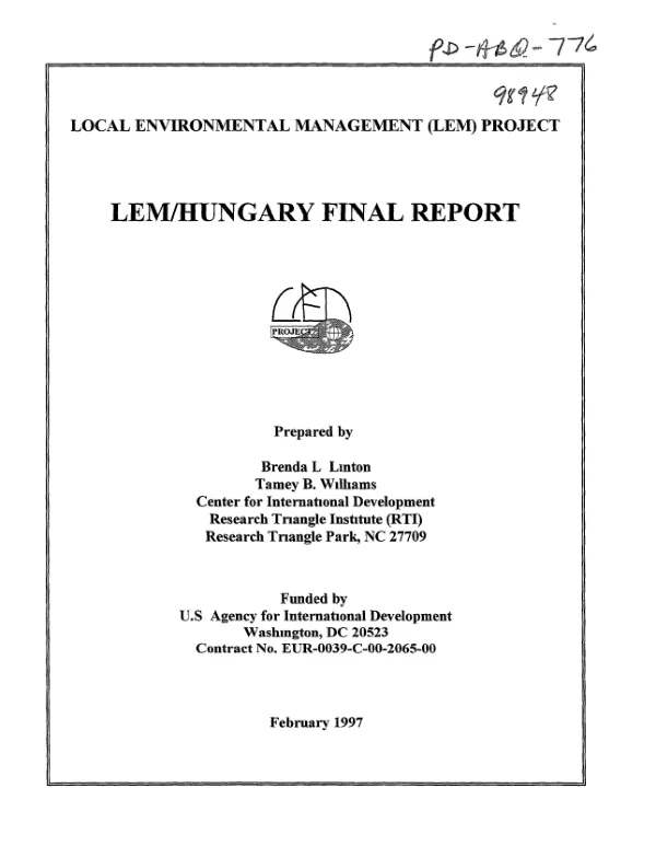 Local environmental management (LEM) project : LEM/Hungary final report