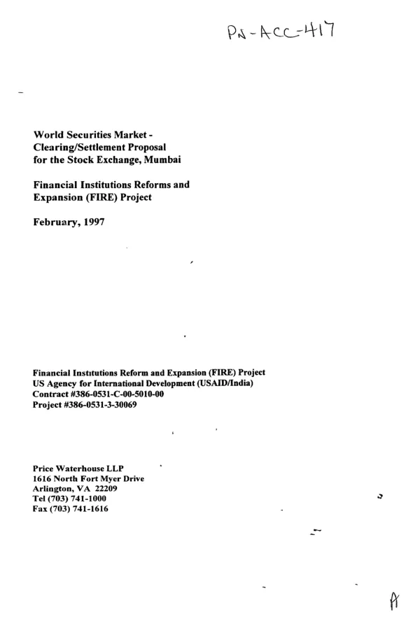 World securities market -- clearing/settlement proposal for the Stock Exchange, Mumbai