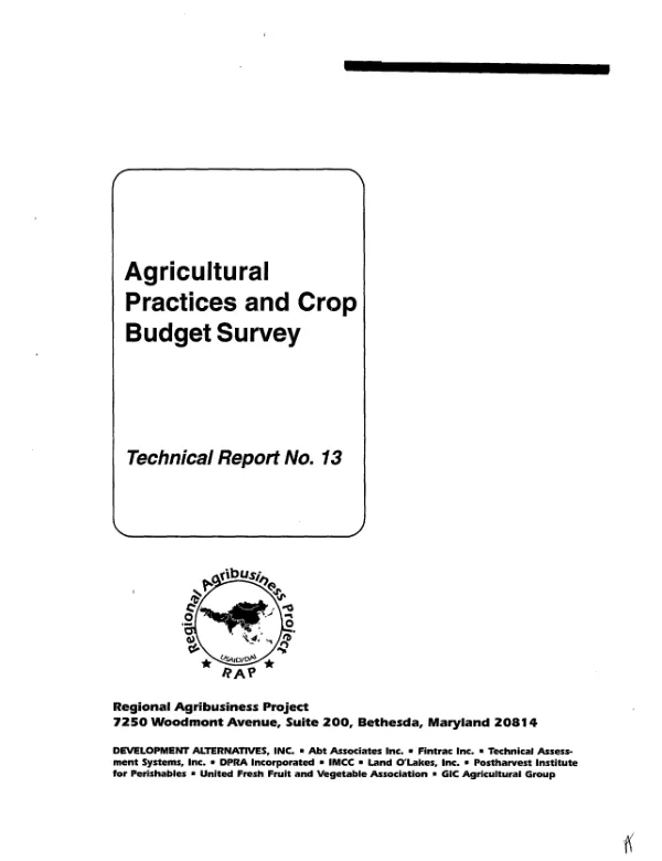 Agricultural practices and crop budget survey