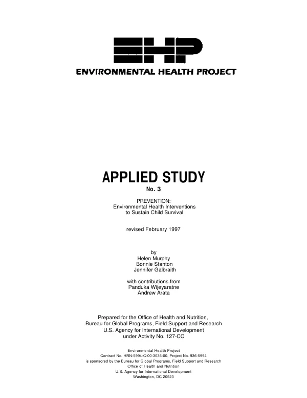 Prevention : environmental health interventions to sustain child survival
