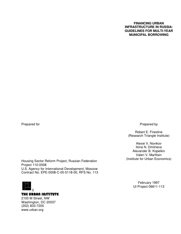 Financing urban infrastructure in Russia : guidelines for multi-year municipal borrowing