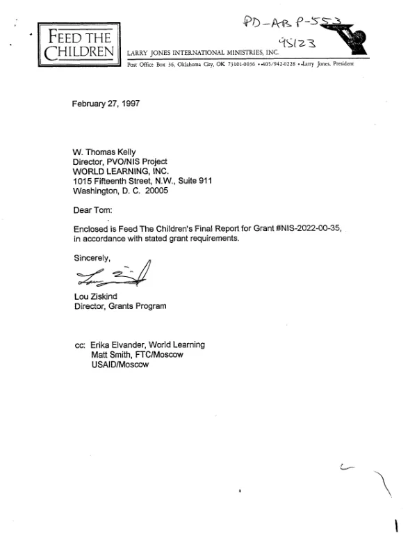 Final report : Feed the Children (FTC) : grant #NIS-2022-00-35 -- September 23, 1994-December 30, 1996