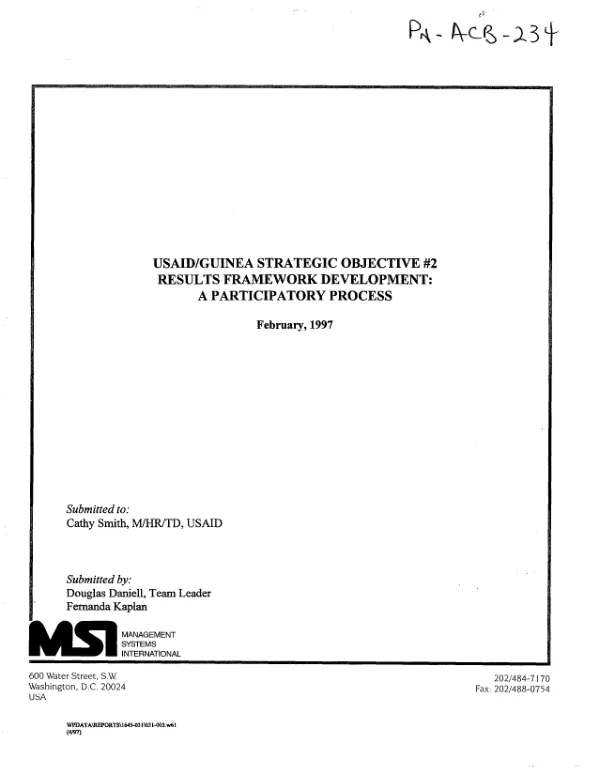 USAID/Guinea strategic objective #2 -- results framework development : a participatory process