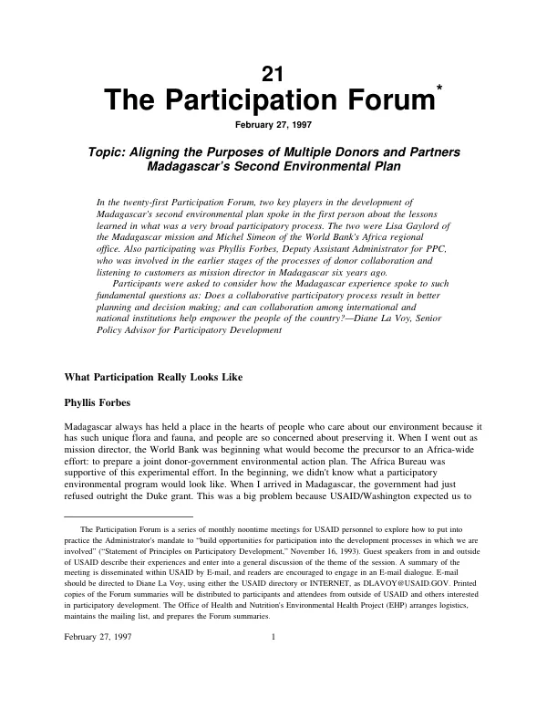 Aligning the purposes of multiple donors and partners : Madagascar"s second environmental plan
