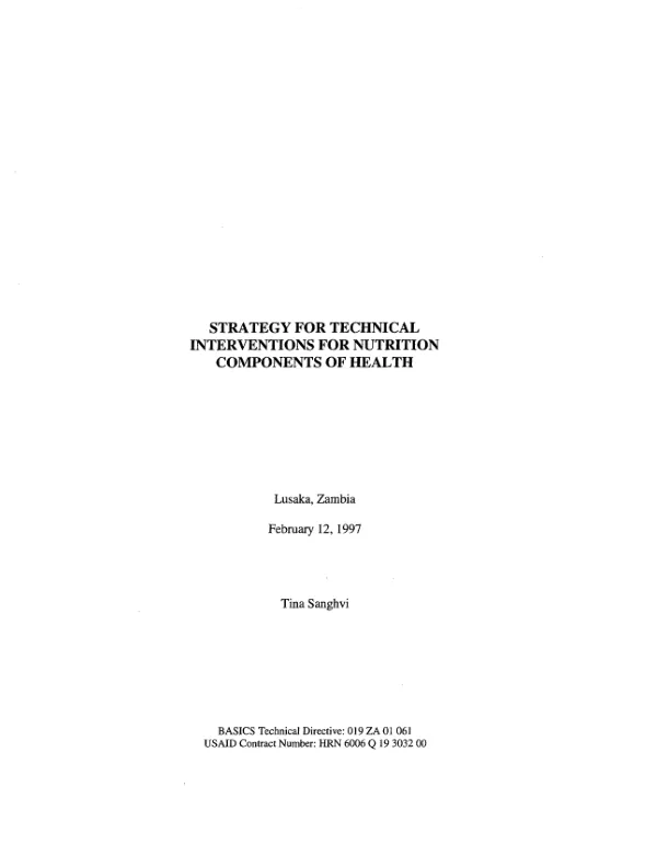Strategy for technical interventions for nutrition components of health