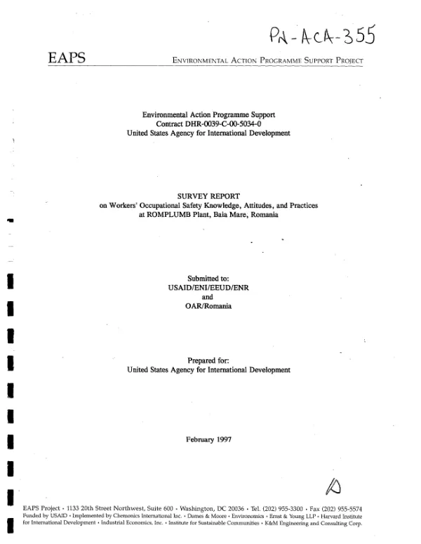 Survey report on workers" occupational safety knowledge, attitudes, and practices at ROMPLUMB plant, Baia Mare, Romania
